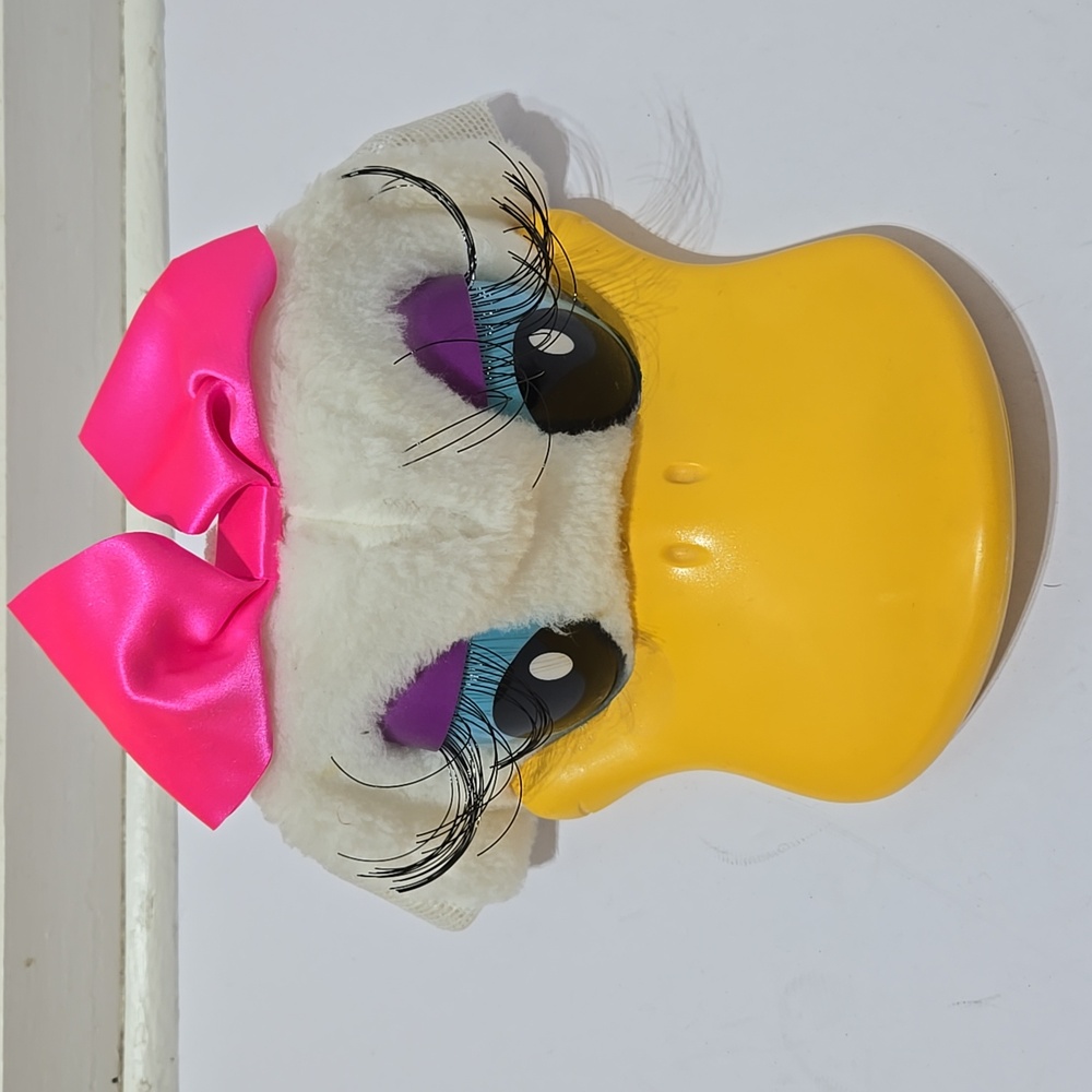 Plush Daisy Duck-Inspired Yellow Beak Face Mask with Pink Bow